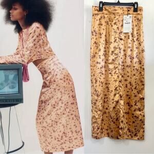 NEW NWT Zara Satin Floral Midi Skirt